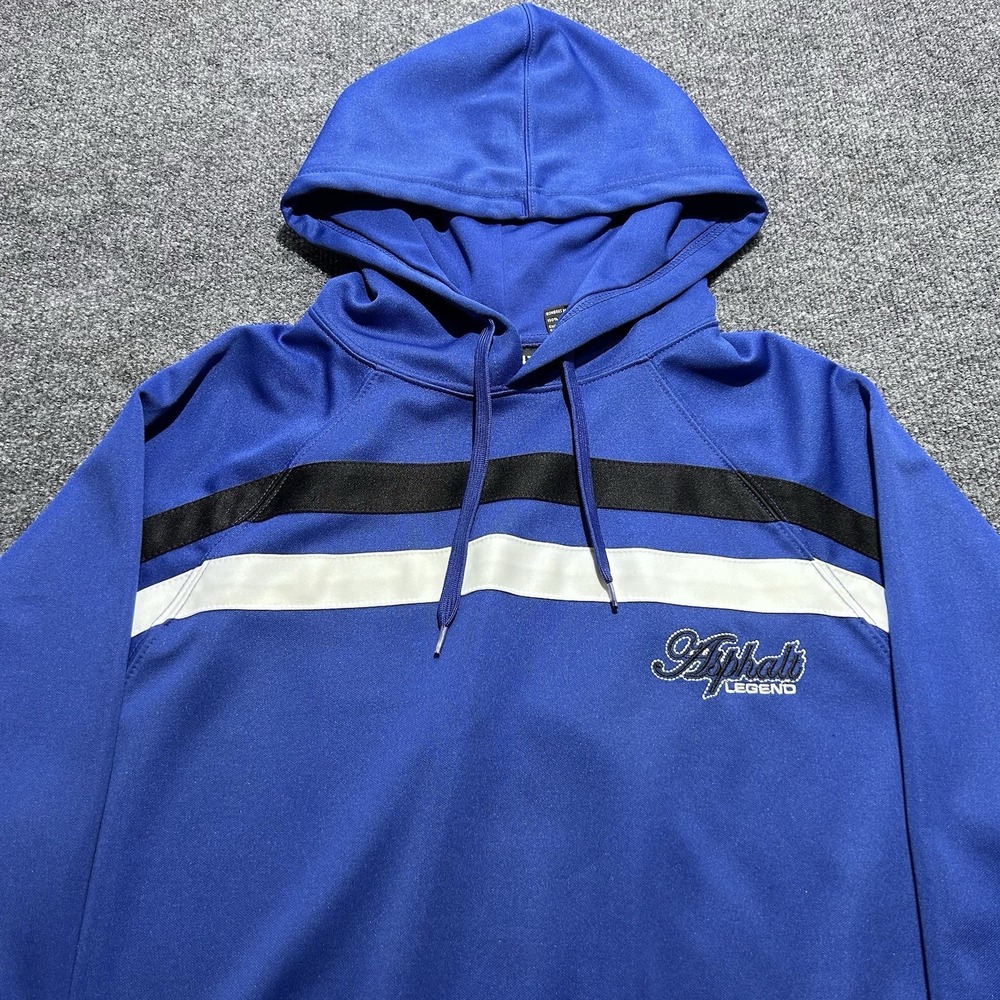 Asphalt Legend Vintage Men's M 38/40 Blue Hoodie Pullover Black  White Stripes